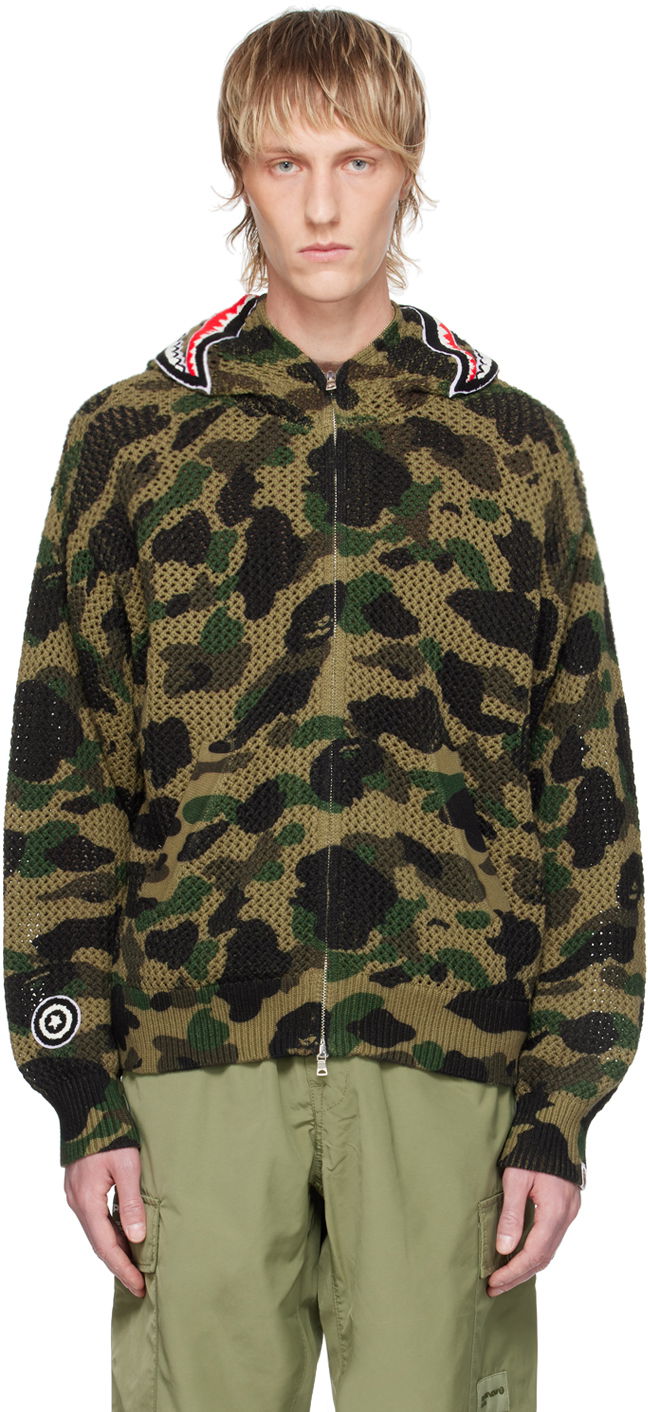Dukserice BAPE BAPE 1st Camo Shark Knitted Zip-Up Hoodie Zelena | 001ZPK301307M