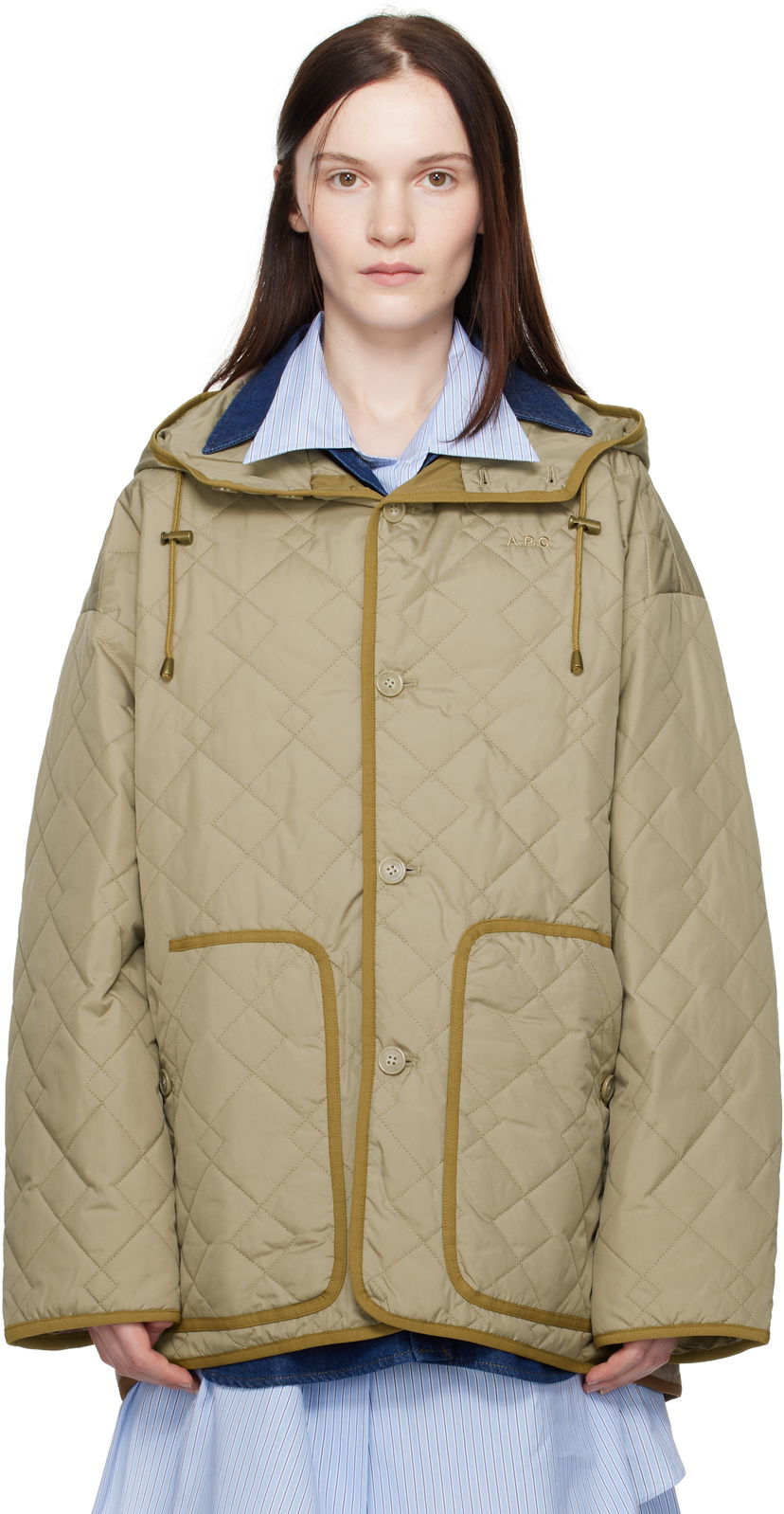 Pernata jakna A.P.C. Hooded Quilted Jacket Zelena | PSAKJ-M32005