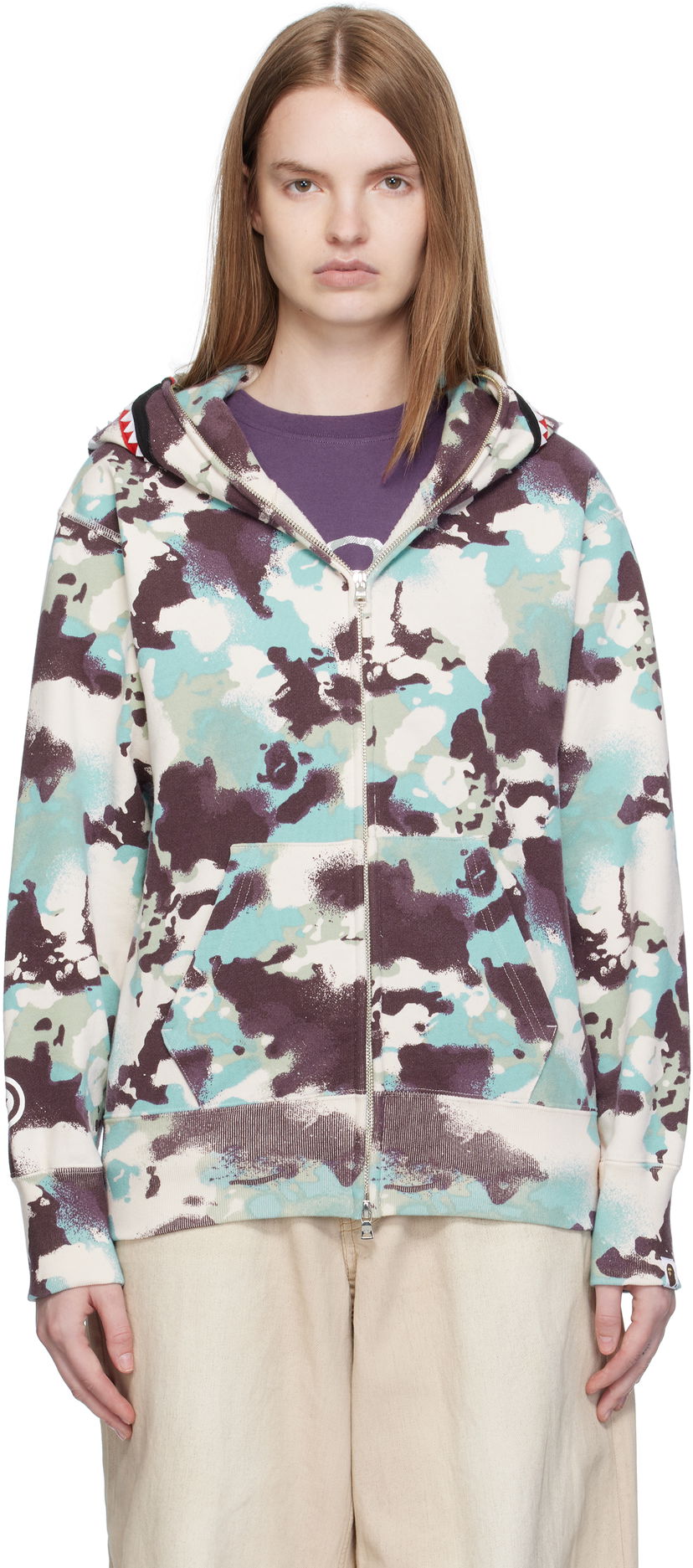 Dukserice BAPE A Bathing Ape Map Camo Shark Full Zip Hoodie Višebojno | 001ZPL302001L