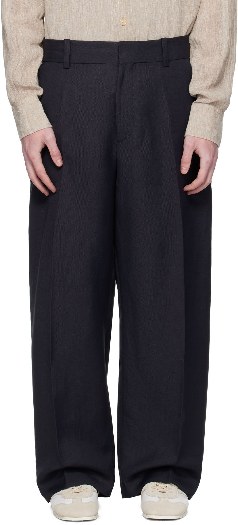 Hlače Studio Nicholson Studio Nicholson Fume Wide-Leg Trousers Tamnoplava | FUME SNM - 1377
