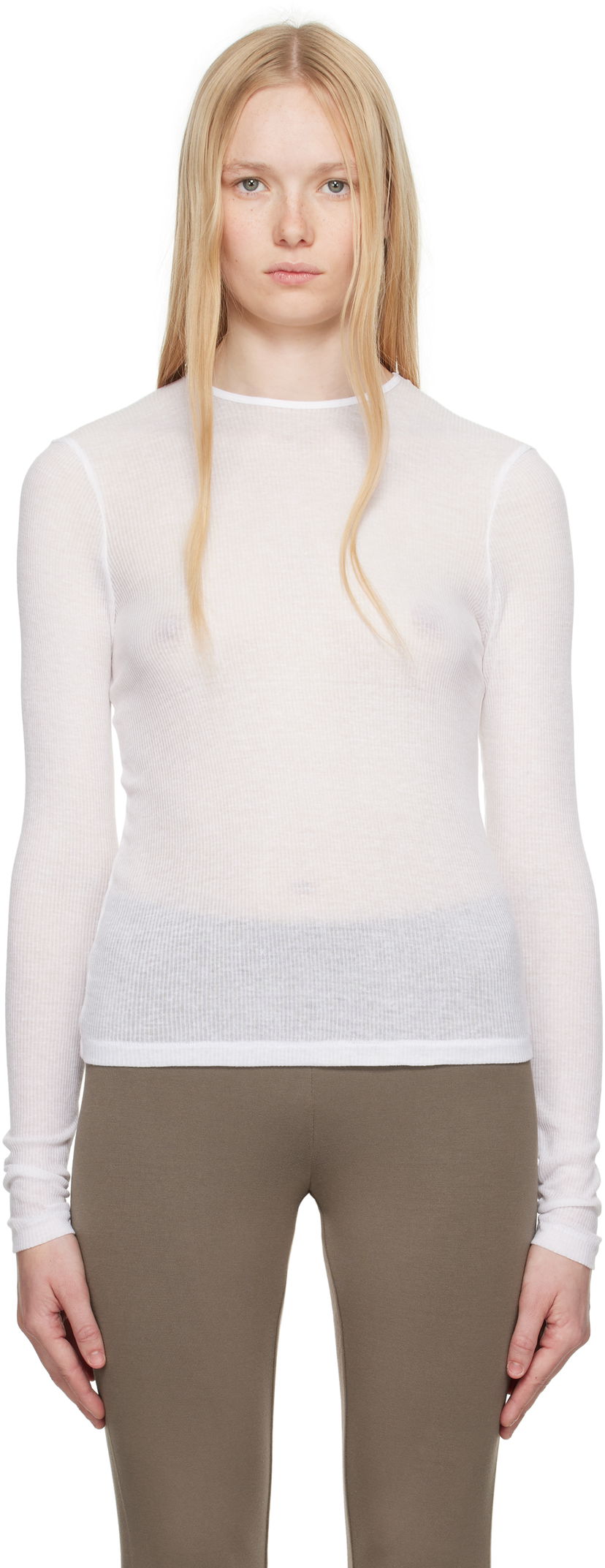 Majica kratkih rukava SKIMS SKIMS Sheer Cotton Long Sleeve T-Shirt Bijela | TP-LST-4270
