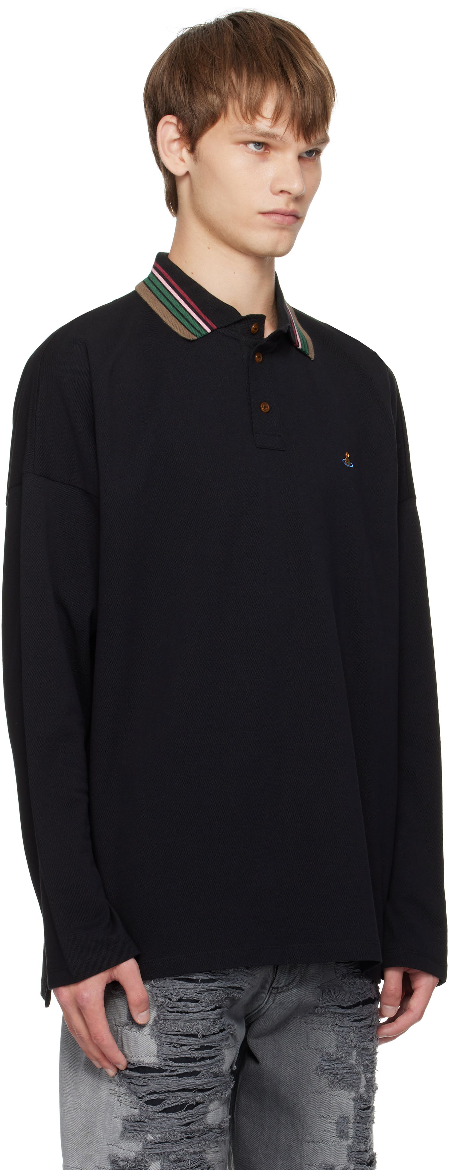 Polo majica Vivienne Westwood Vivienne Westwood Oversized Long Sleeve Polo Crna | 2H01000Q-J0009-, 1