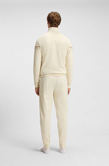 Jakna BOSS Stand-Collar Zip-up Jacket in Cotton Terry with Tape Trims Bež | 50550612, 1