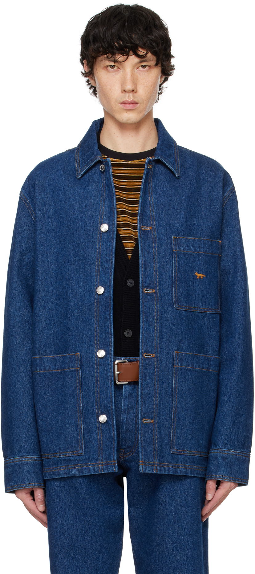 Jakna MAISON KITSUNÉ Workwear Denim Jacket Plava | MM00415WW5023