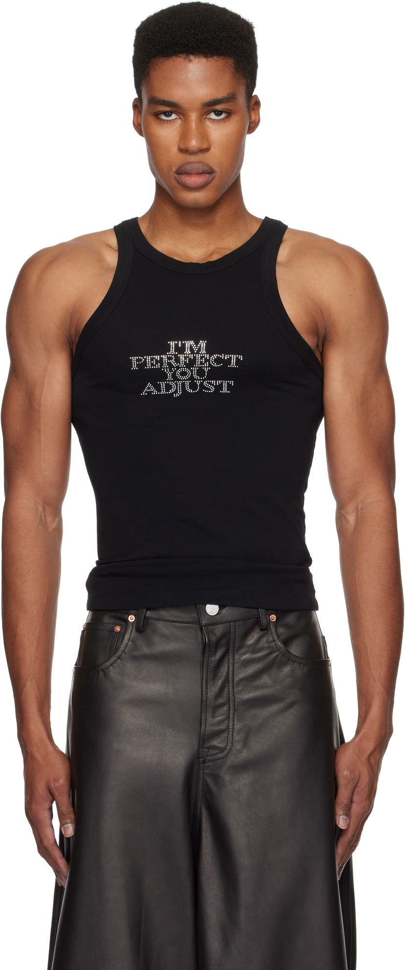 Majica bez rukava VETEMENTS Rhinestone 'I'm Perfect You Adjust' Tank Top Crna | UA66TO610B