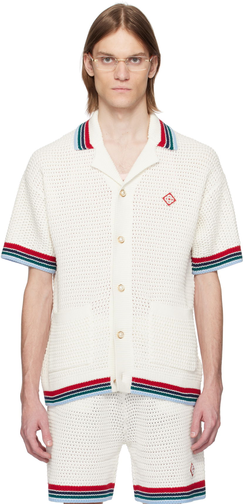 Džemper Casablanca Casablanca Gothic Crochet Knit Polo Shirt Bijela | MS25-KW-920-01
