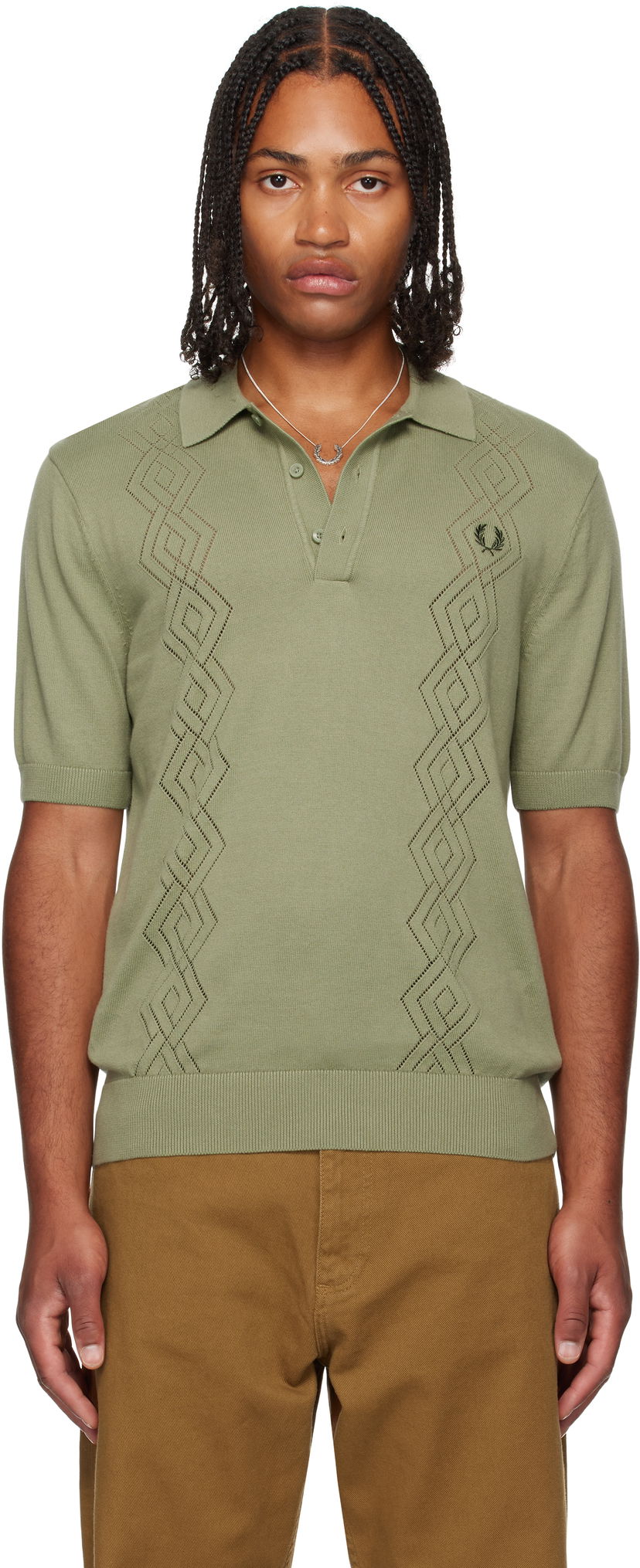 Polo majica Fred Perry Fred Perry Knitted Pointelle Polo Zelena | K9749