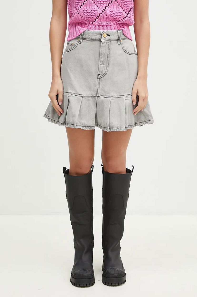 Suknja GANNI Future Denim Pleated Mini Skirt Siva | J1550