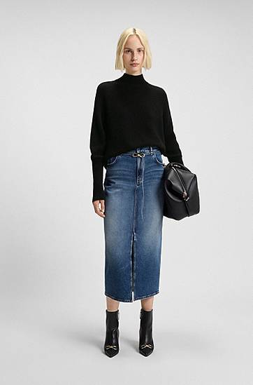 Džemper BOSS Relaxed-fit mock-neck sweater in a wool blend Crna | 50548251, 1