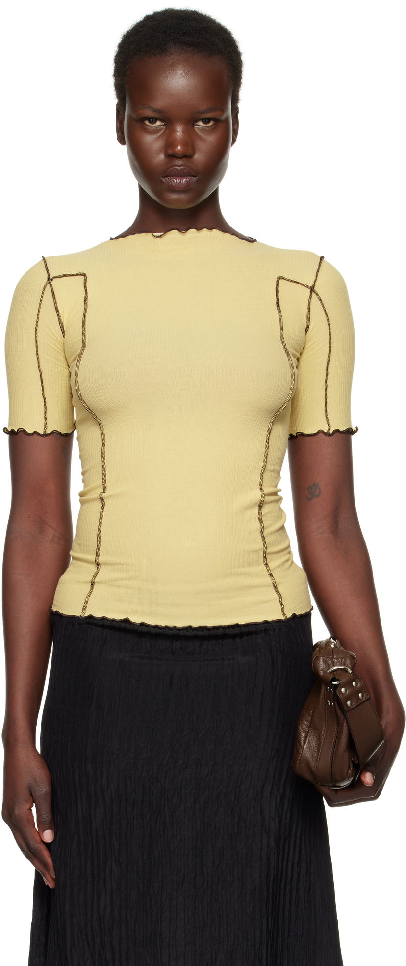 Majica kratkih rukava Baserange Baserange Omato 3/4 Sleeve Lettuce Edge T-Shirt Žuta | TTO3-RB-SP25