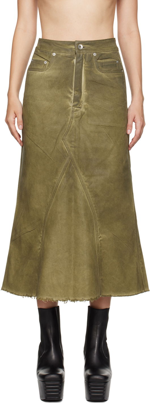 Suknja Rick Owens Godet Denim Midi Skirt Zelena | DS02D2345 DCF