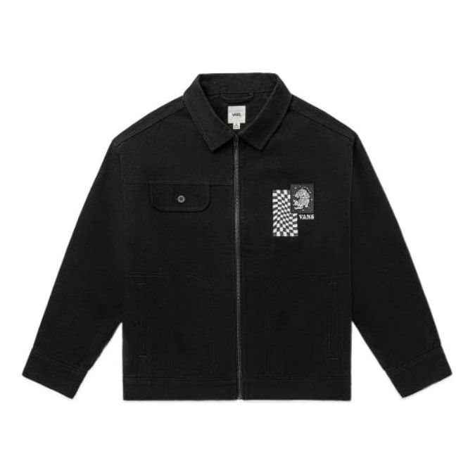 Jakna Vans Printing Embroidered Lapel Zip Jacket Crna | VN0A7Q19BLK