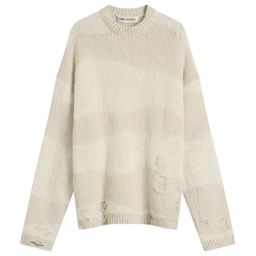 Džemper OUR LEGACY Our Legacy Popover Roundneck Destructive Wave Knit, Size X-Small Bež | W2253PW