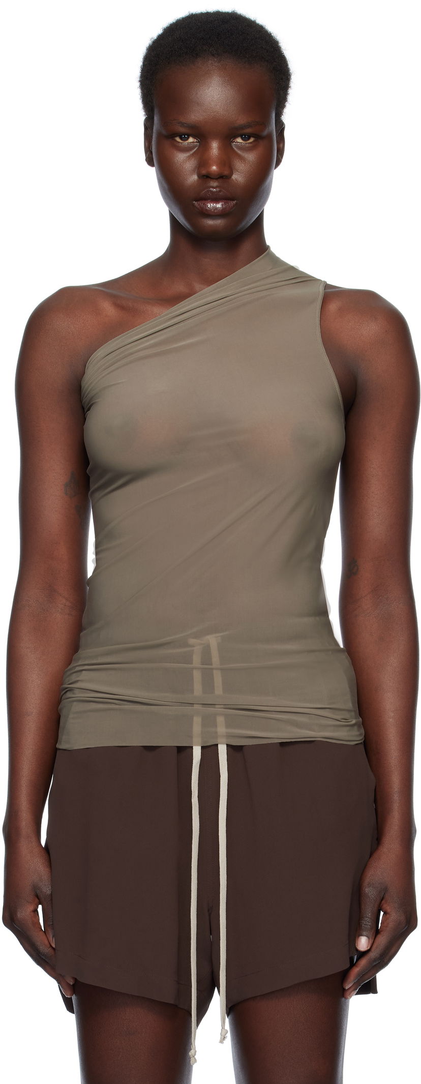 Majica bez rukava Rick Owens Rick Owens Athena One-Shoulder Tank Top Zelena | RP01E7138 BZ