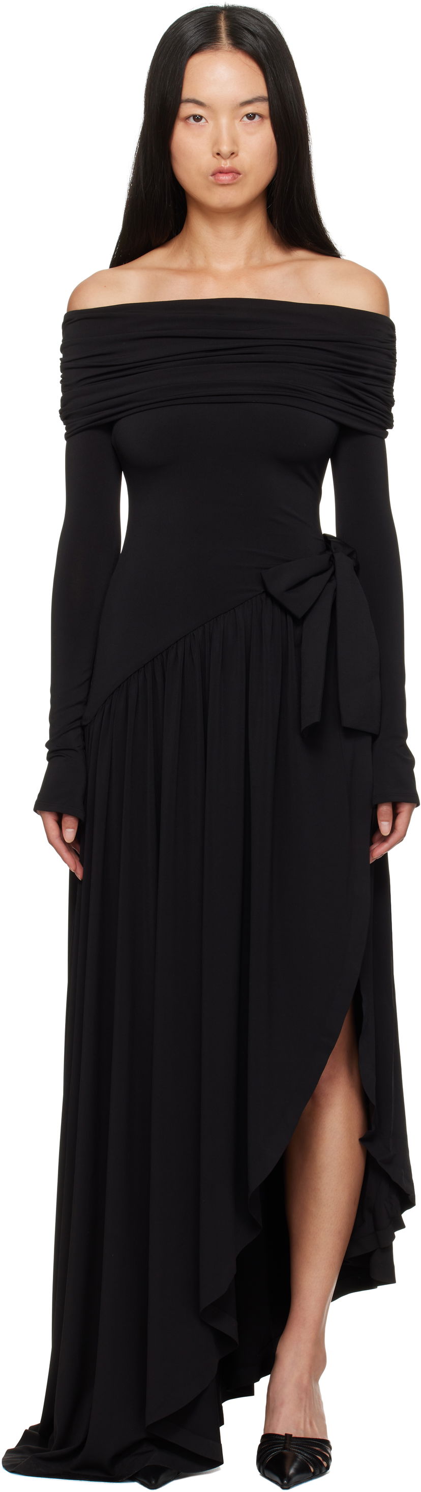 Haljina GUIZIO Guizio Lola Off-The-Shoulder Maxi Dress Crna | F24407K012