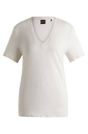 Majica kratkih rukava BOSS Linen V-Neck Tee Bijela | 50538645