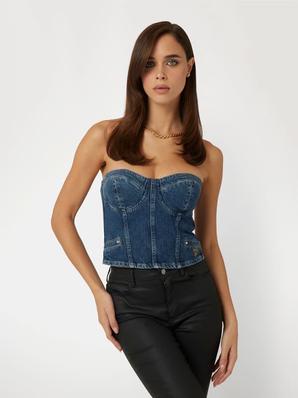 Majica bez rukava GUESS Denim Bustier Top Plava | W4PH0TD5JT1