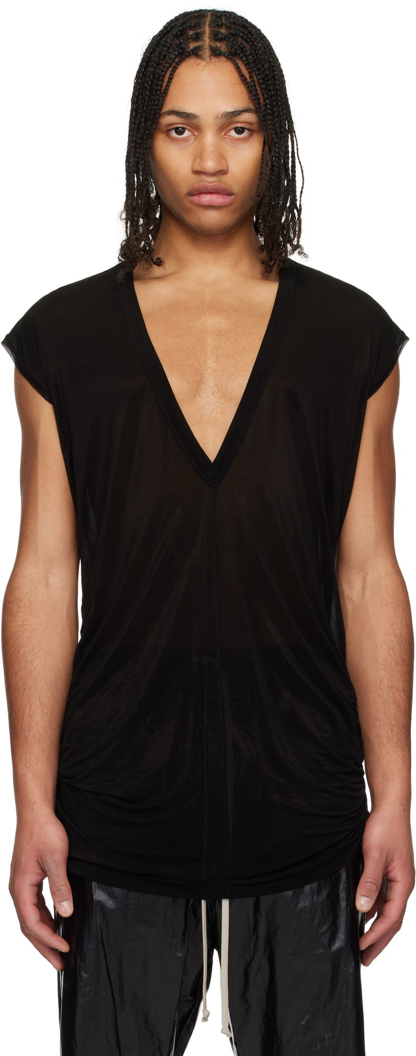 Majica bez rukava Rick Owens Rick Owens Hollywood Jersey Deep V T-Shirt Crna | RU01E5233 BZ