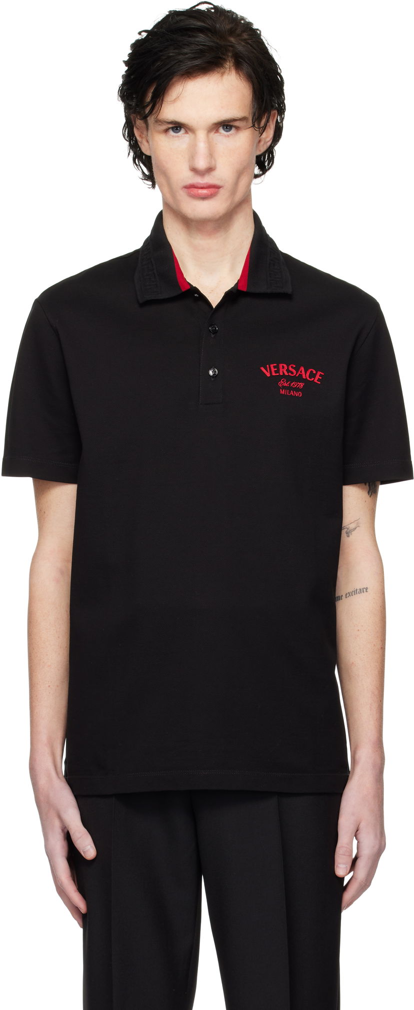 Polo majica Versace Embroidered Stamp Polo Crna | 1013906_1A12348