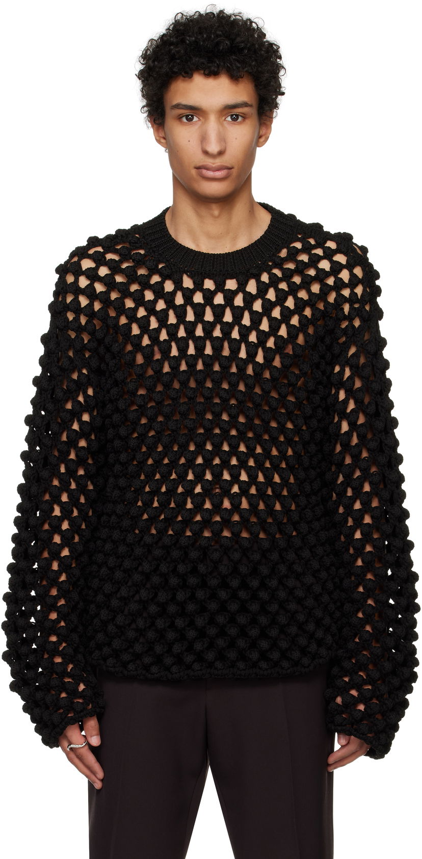 Džemper Jil Sander Jil Sander Crochet Crew-Neck Sweater Crna | J22GP0242_J19157
