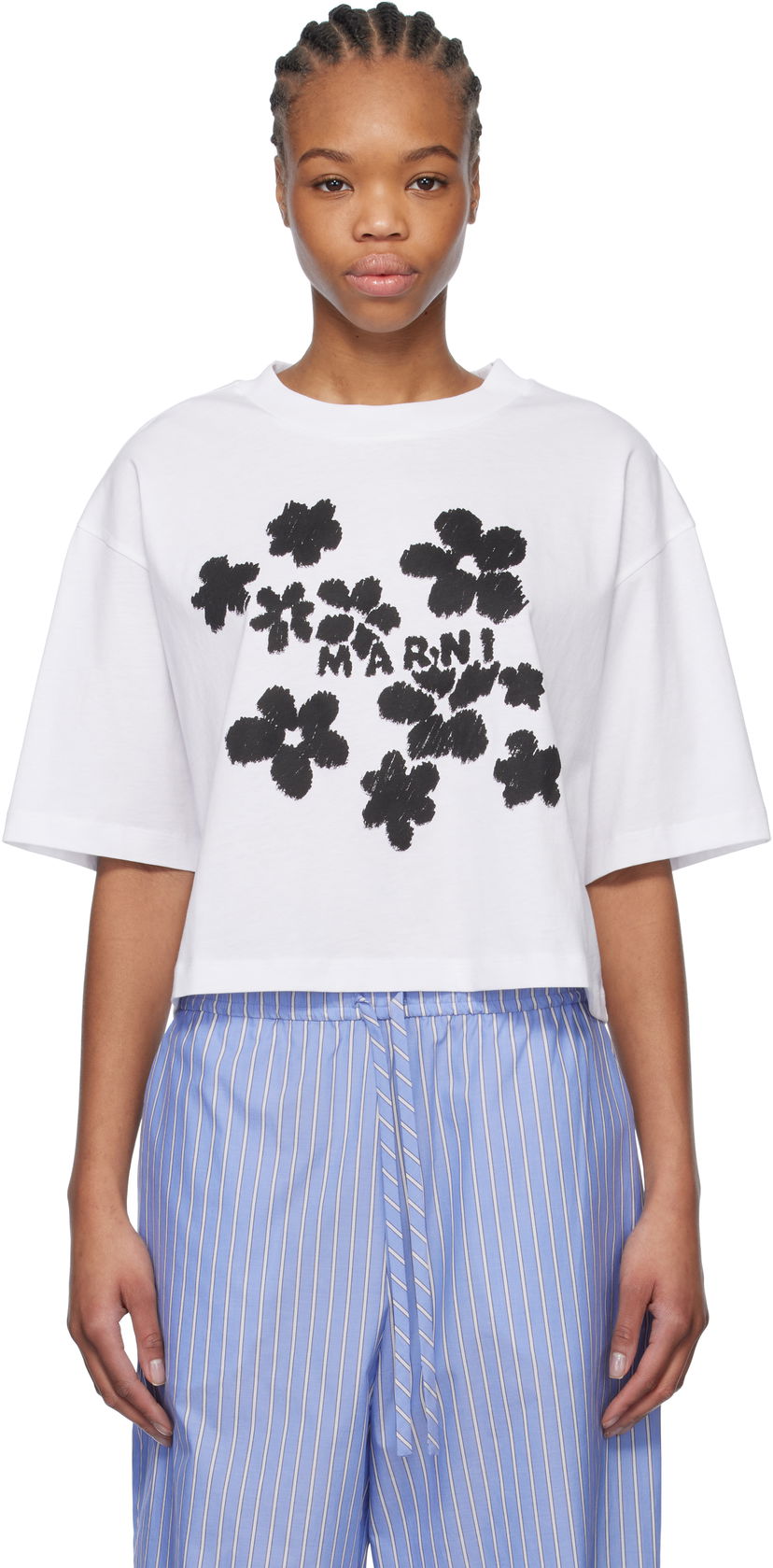 Crop top Marni Marni Daisy Garden Print Cropped T-Shirt Bijela | THJE0333P4 USCX40