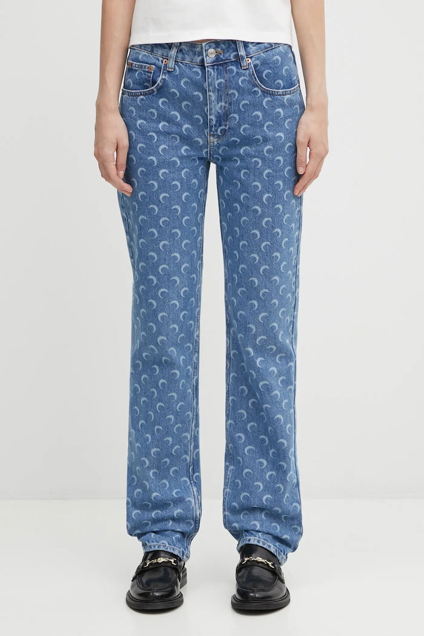 Jeans Marine Serre Marine Serre Moon Laser Denim Straight Medium Waist Plava | WPA128BCDEN0002