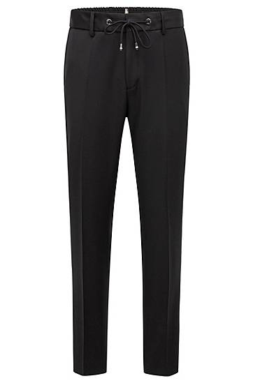Hlače BOSS Slim-Fit Virgin-Wool Serge Trousers Crna | 50469169