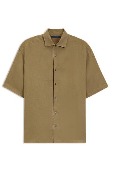 Košulja BOSS BECKHAM x BOSS Relaxed-Fit Linen Shirt Smeđa | 50549180