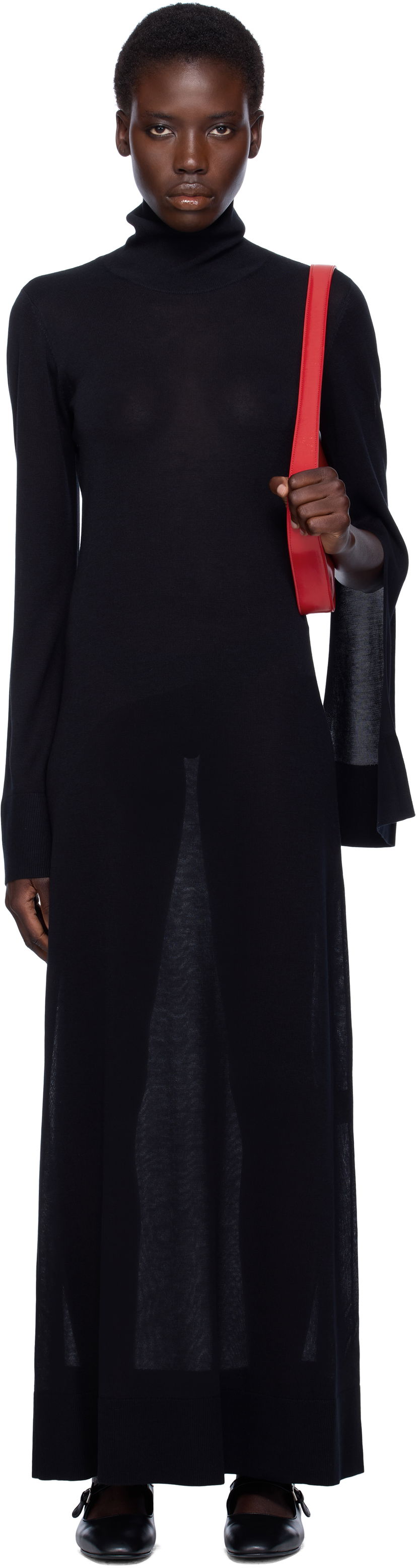 Haljina TOTEME TOTEME Slit Sleeve Knit Maxi Dress Crna | 253-WRD0236-YA0079