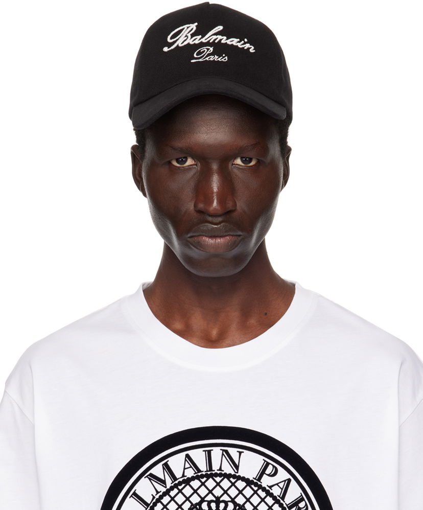 Kapa Balmain Black Signature Embroidery Cap Crna | DH1XA231CD29