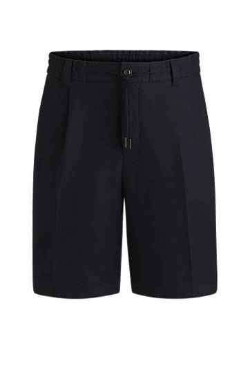Kratke hlače BOSS Tapered-Fit Wrinkle-Resistant Linen Shorts Tamnoplava | 50538680