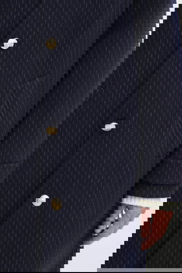 Kaputi Drôle de Monsieur Le Manteau Pinstripes Coat with White Collar Tamnoplava | I.CT143.WO041, 4