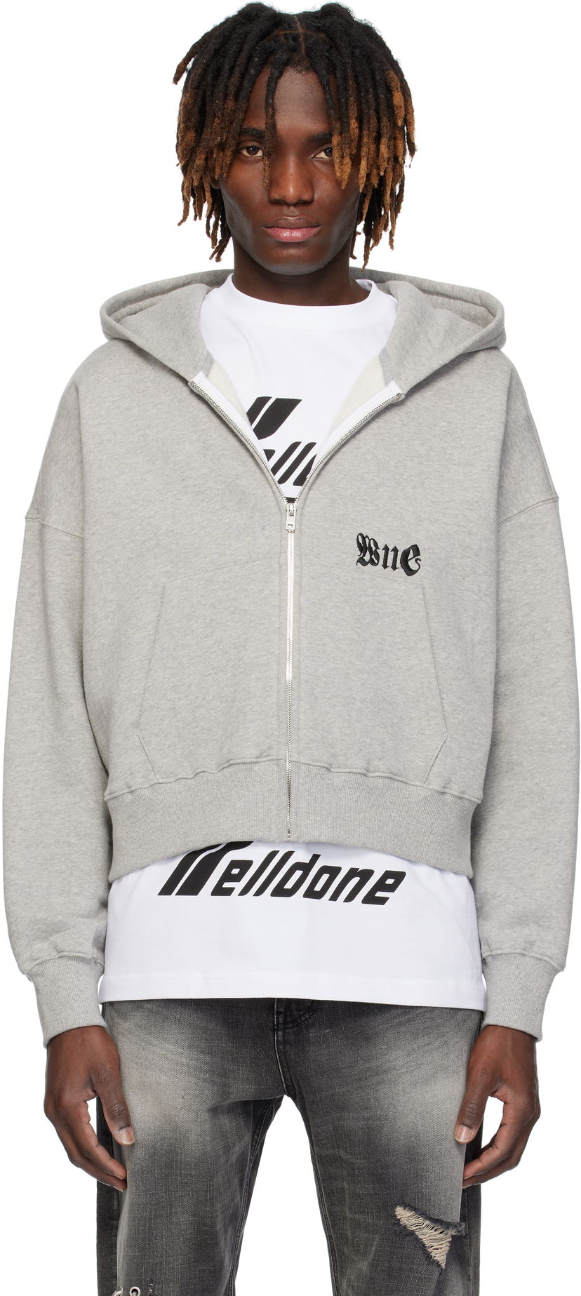 Dukserice We11done We11done Logo Zip-Up Cropped Hoodie Siva | WD-TJ0-25-815-U-MG