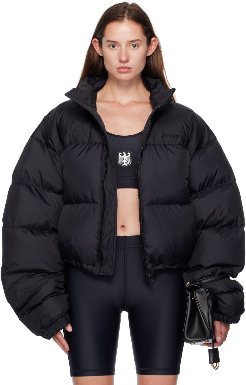Pernata jakna VETEMENTS Vetements Double Logo Boxy Down Jacket Crna | UH76PU220BB