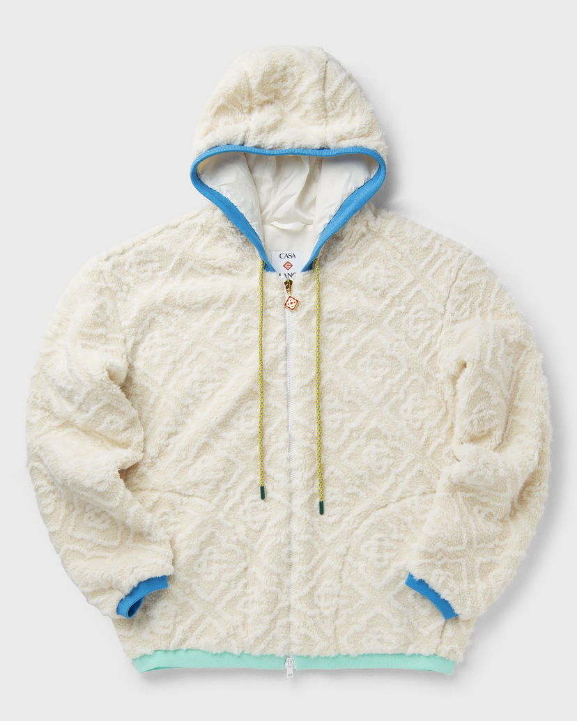 Jakna Casablanca Monogram Fleece Hooded Jacket Bijela | MPF25-JTP-373-01