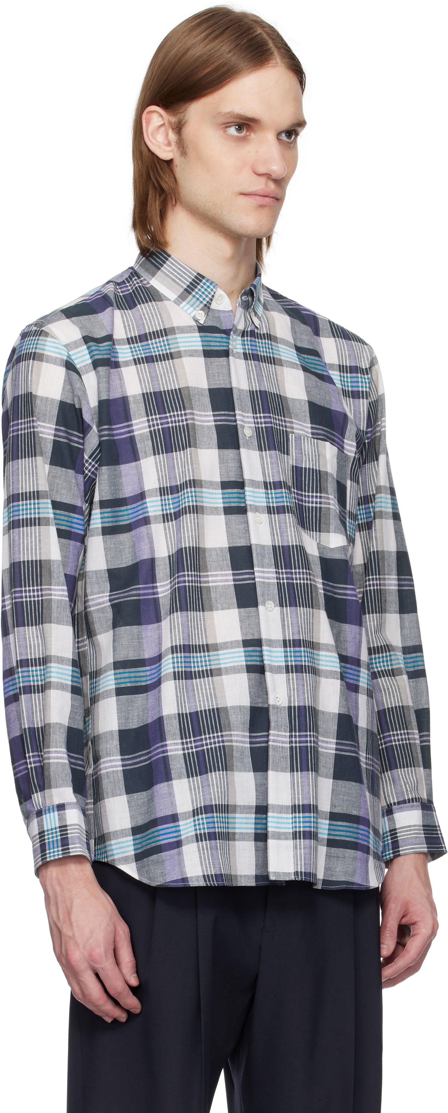 Košulja Comme des Garçons Comme des Garçons Shirt Yarn Dyed Check Poplin Shirt Ljubičasta | FO-B010-051, 1