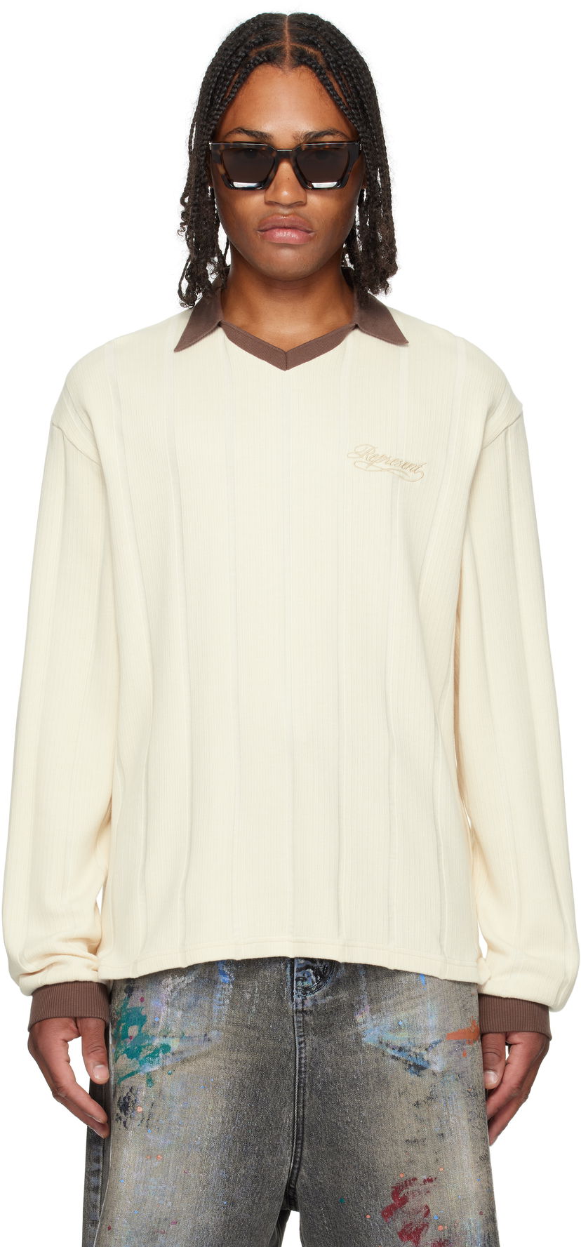 Polo majica Represent Clo Represent Retro Football Long Sleeve Polo Bijela | MLM100277