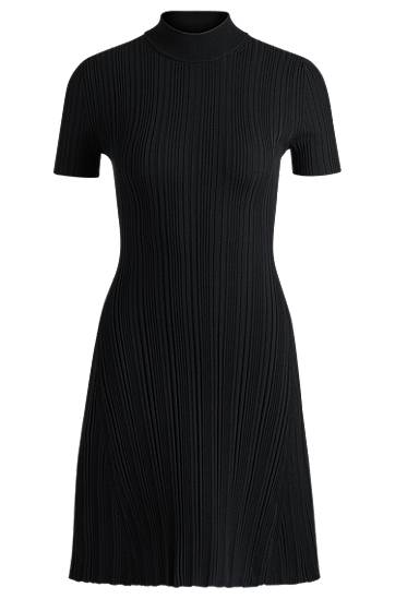 Haljina BOSS Slim-Fit Irregular-Rib Crepe Dress Crna | 50514293