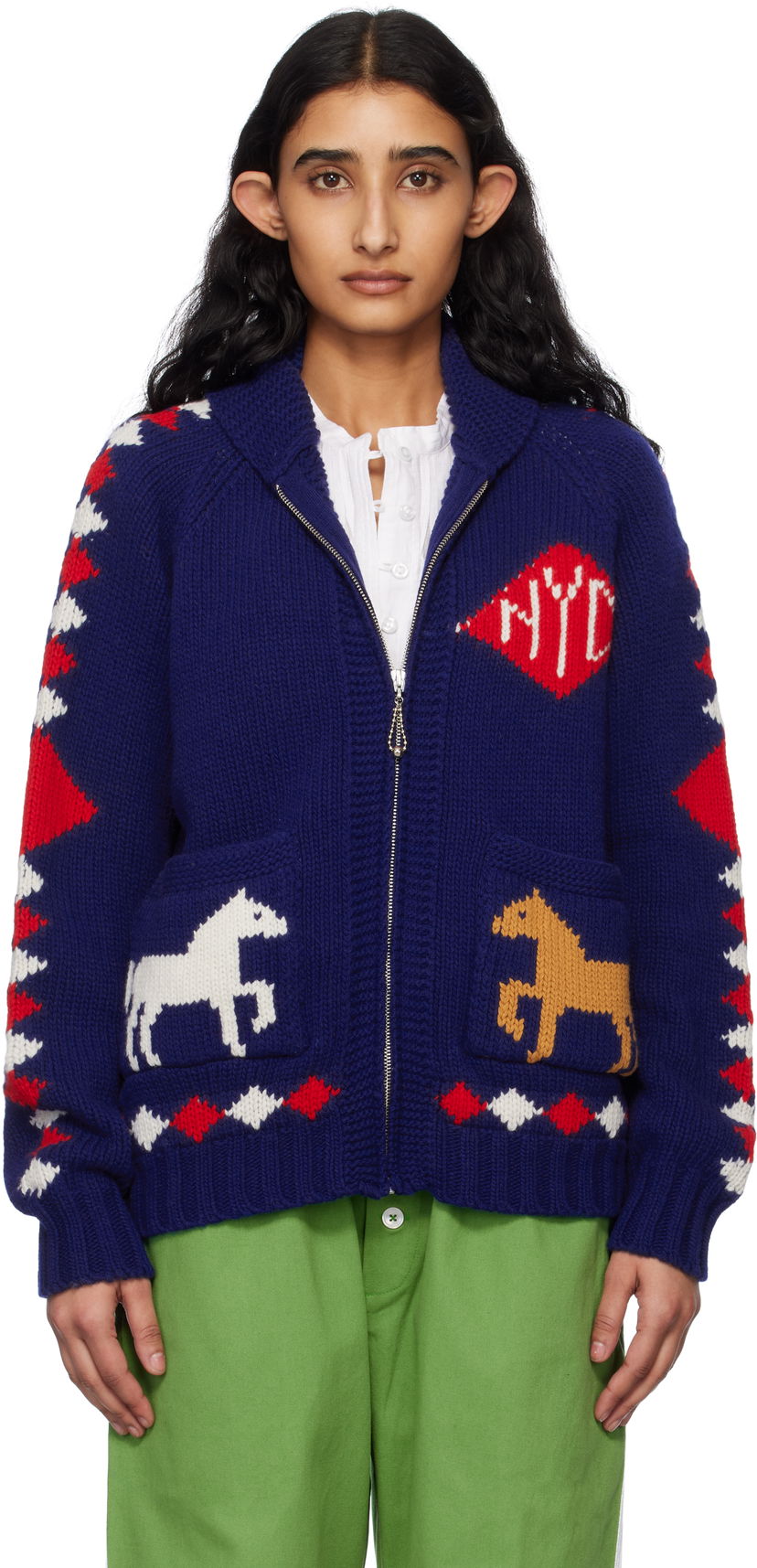 Džemper Bode Bode Diamond Corral Zip Cardigan Plava | MRS25KT015