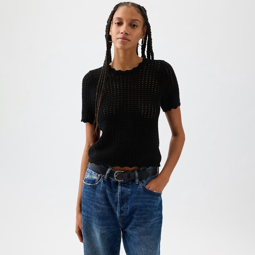 Majica kratkih rukava GAP Shortsleeve Crochet Tee True Black V2 Crna | 864914-01