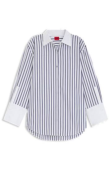 Košulja BOSS Cotton Poplin Blouse with Contrast Trims and Stripes Plava | 50543521, 0
