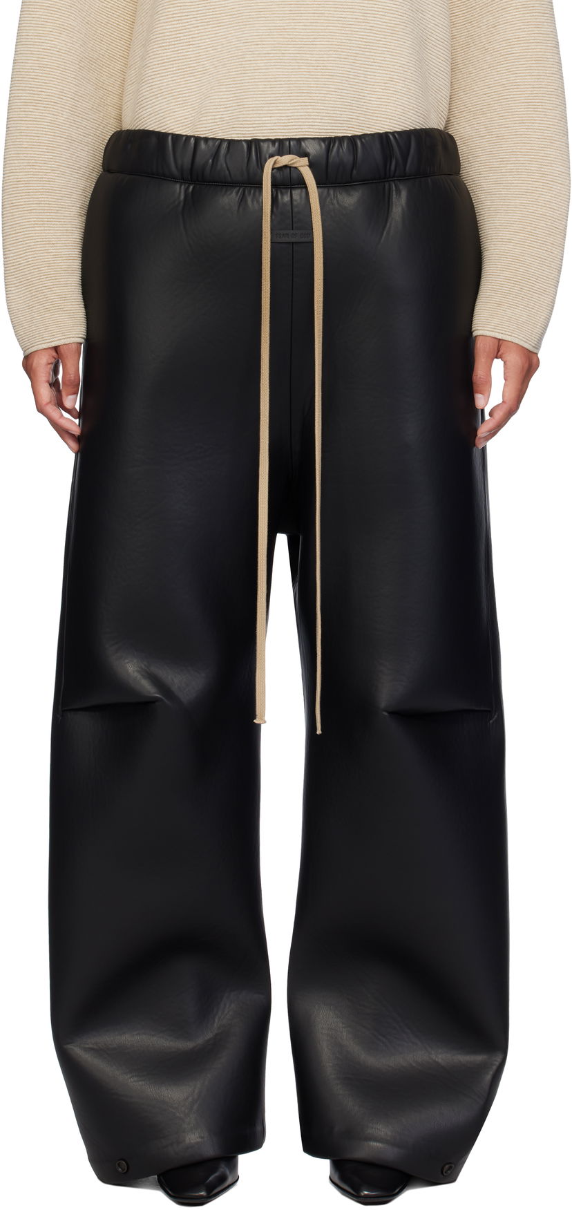 Hlače Fear of God Fear of God Neoprene Knee Pleat Wide Leg Faux-Leather Trousers Crna | FG840-318PCN