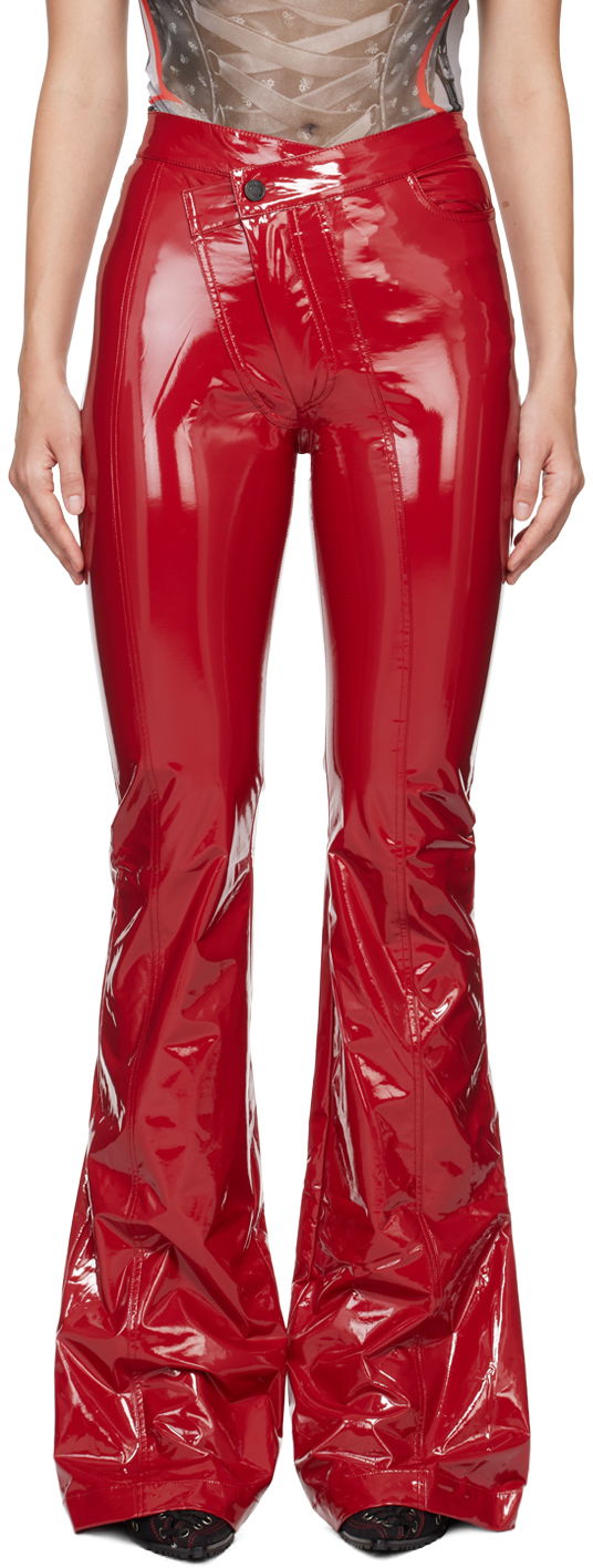 Hlače Ottolinger Ottolinger Simple Line Faux-Leather Flare Pants Crvena | 1110107221
