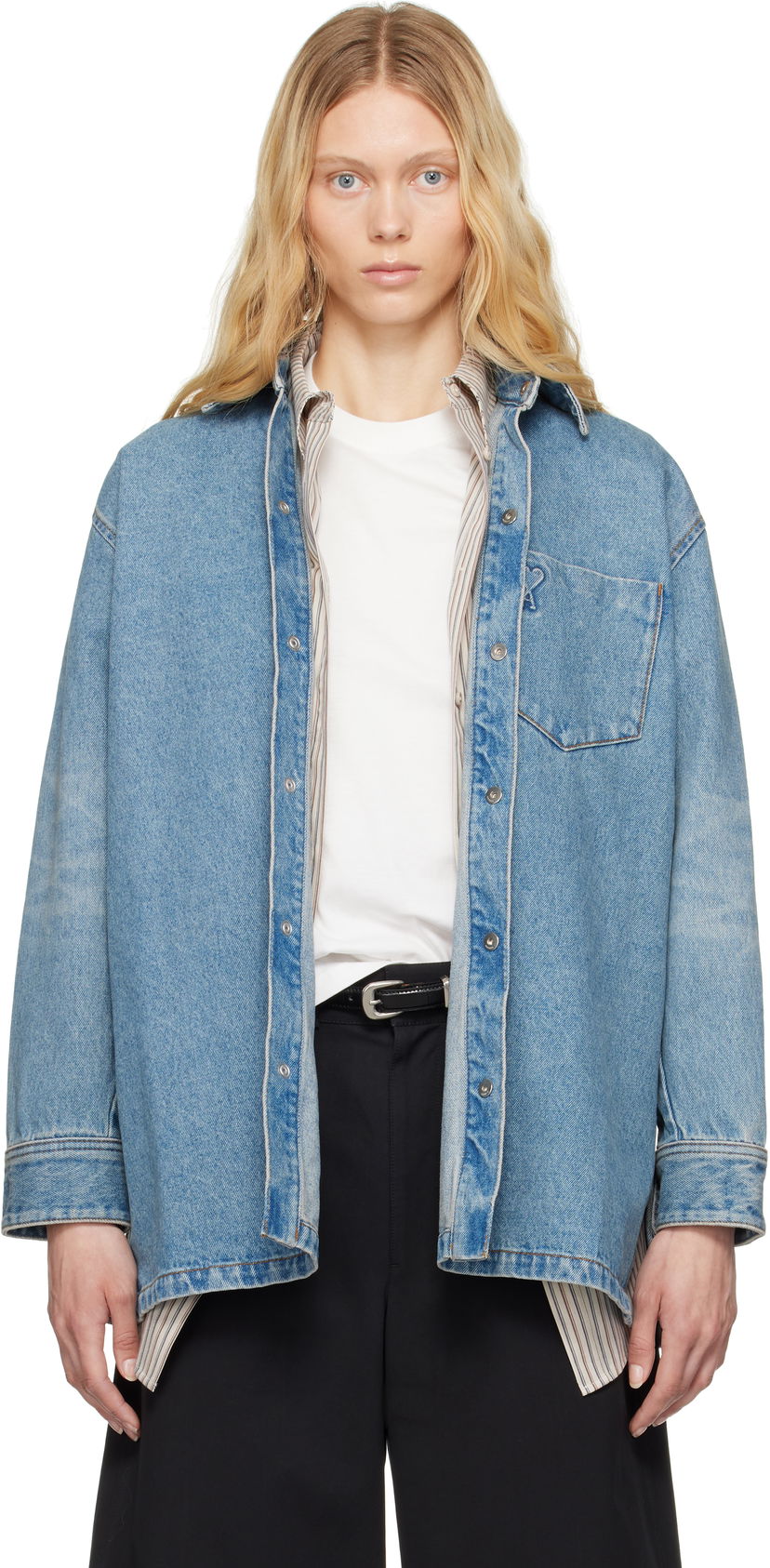 Košulja AMI AMI Paris Ami de Coeur Denim Overshirt Plava | FJK273.DE0046