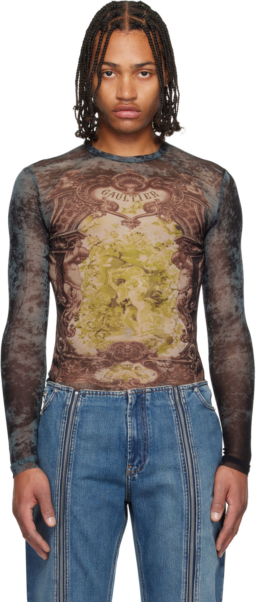 Majice i majice bez rukava Jean Paul Gaultier The Blue Médaillon Printed Long Sleeve Mesh Top Višebojno | 25/04-W-TO305-M006P-005740