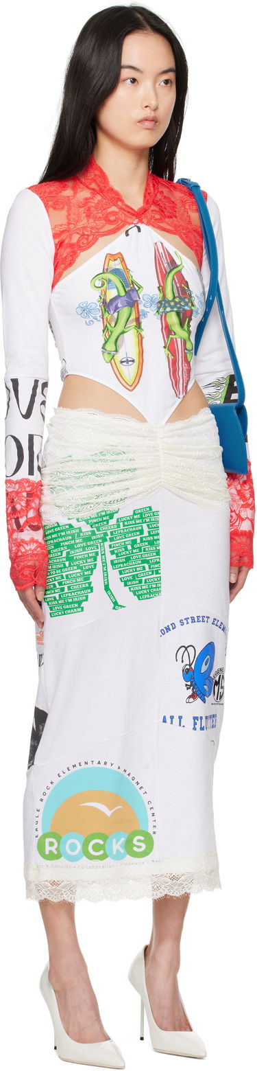 Haljina Marine Serre Marine Serre Regenerated T-Shirt & Lace Midi Dress Crna | WDR354A UJER0003, 4