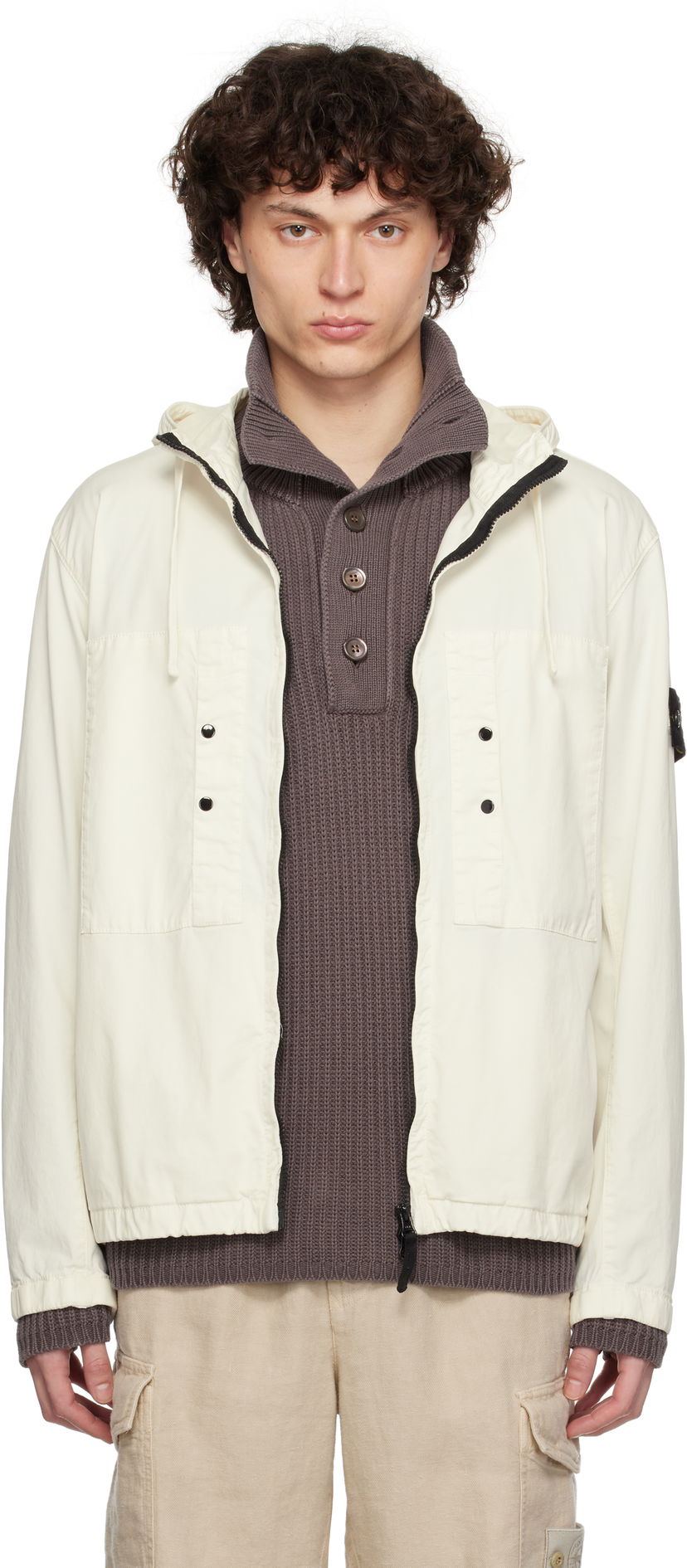 Vjetrovka Stone Island Stone Island Supima Cotton Twill Stretch-TC Jacket Bijela | K1S15 4100091 S0010