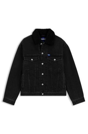 Jakna BOSS Denim Jacket with Teddy Collar Crna | 50547149