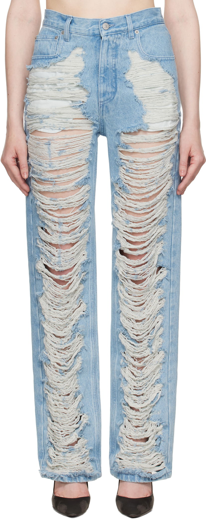 Jeans Maison Margiela MM6 Maison Margiela Shredded Straight Leg Jeans Plava | S62LB0199 M30018