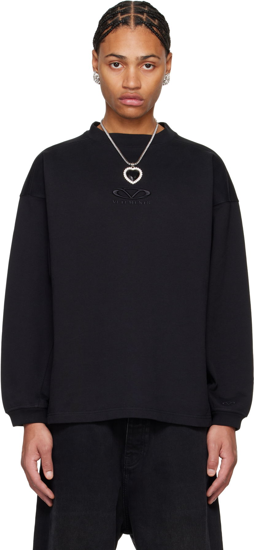 Dukserice VETEMENTS Oval Logo Cropped Crewneck Sweater Crna | UA66CW600BB